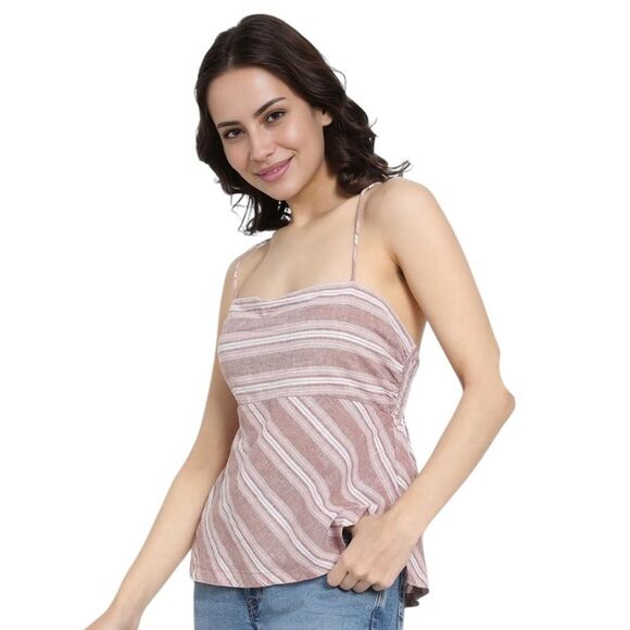 American Eagle Striped Pink Sleeveless Top Linen Cotton Blend Womens Large - Picture 4 of 13